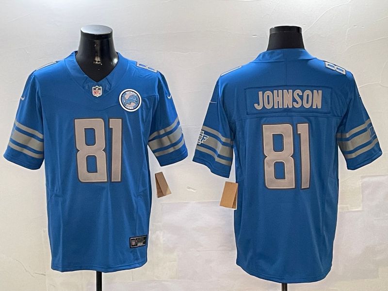 Men Detroit Lions #81 Johnson Blue three generations 2024 Nike Limited NFL Jersey style 01021